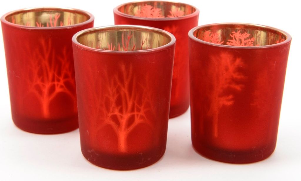 Windlicht Teelicht Glas Laserbäume 2er Set Produktbild 