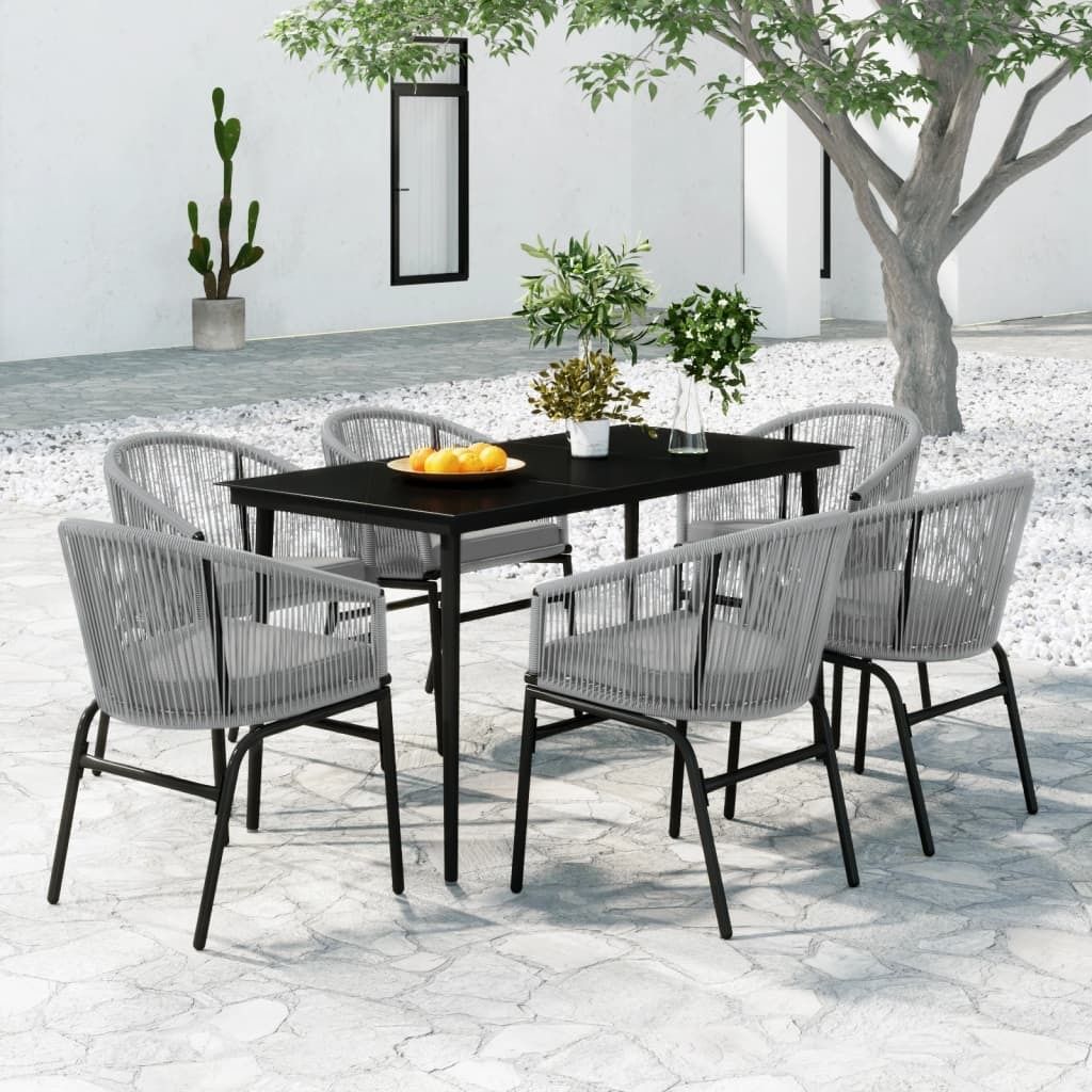 "2026 Promotion" 7-tlg. Garten-Essgruppe - mit Tisch und Stühlen - Grau - Gartenmöbelset CC4532