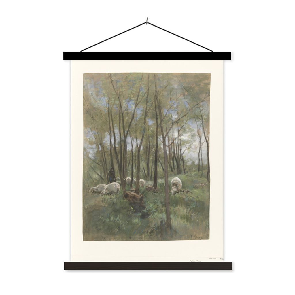 MuchoWow Textilposter Schafherde in einem Wald - Gemälde von Anton Mauve 60x80 cm mit schwarzem Rahmen - Plakathalter