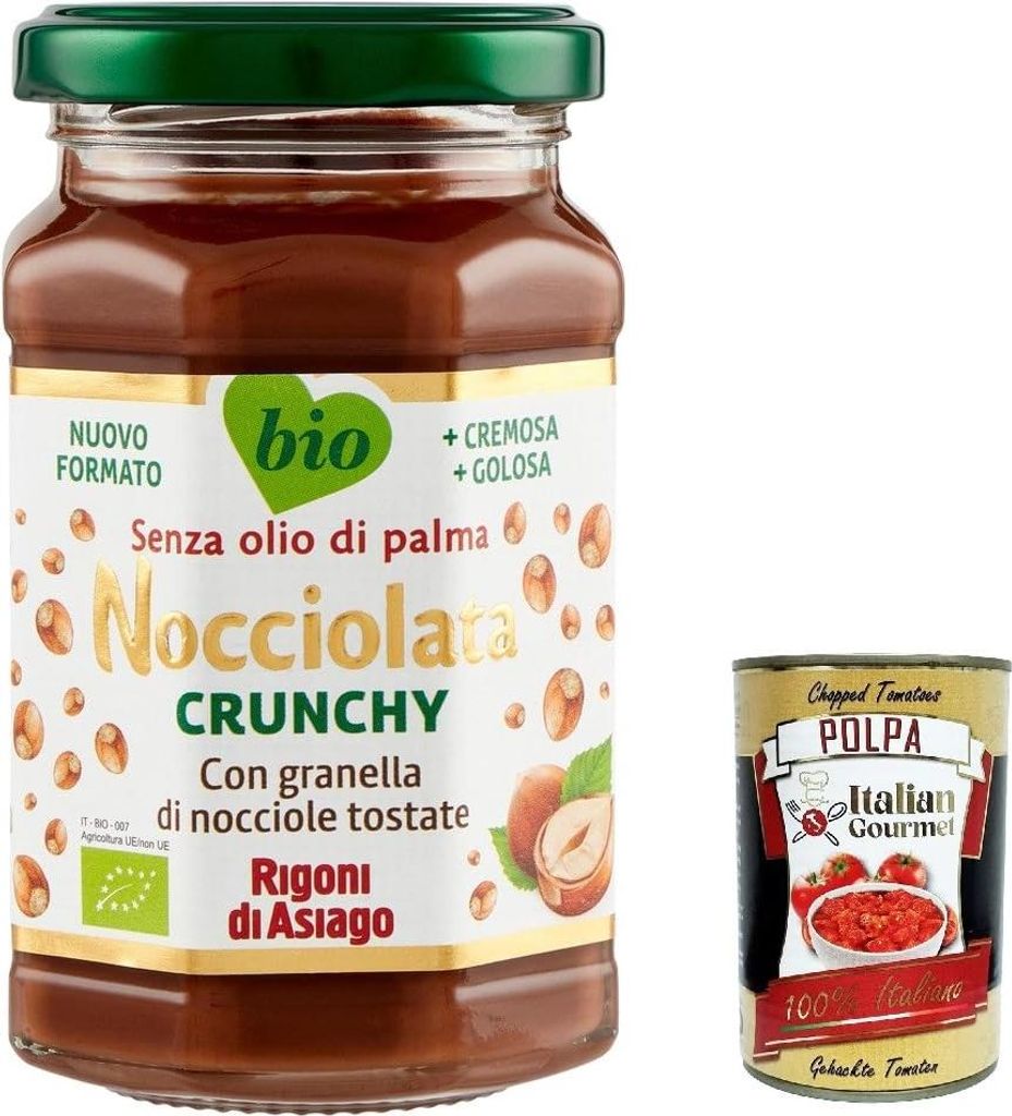 Rigoni di Asiago Nocciolata - Crunchy, 3x 250g, Haselnusscreme ohne Palmöl, Nuss Nougat Creme ohne Palmöl, Leckerer Brotaufstrich + Italian Gourm...