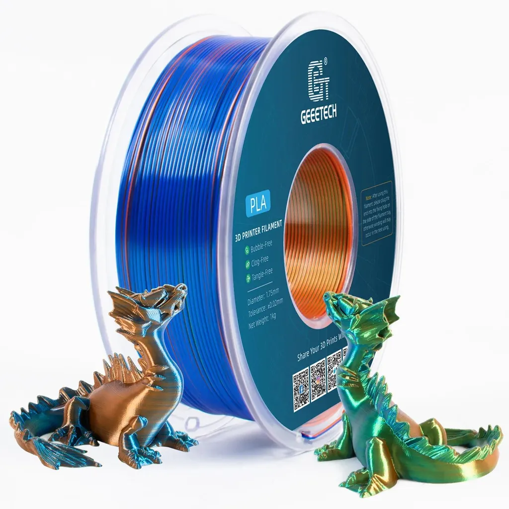 Filament PLA 1.75mm Anti-Bouchage Effet Soie Tricolore Bobine 1 kg
