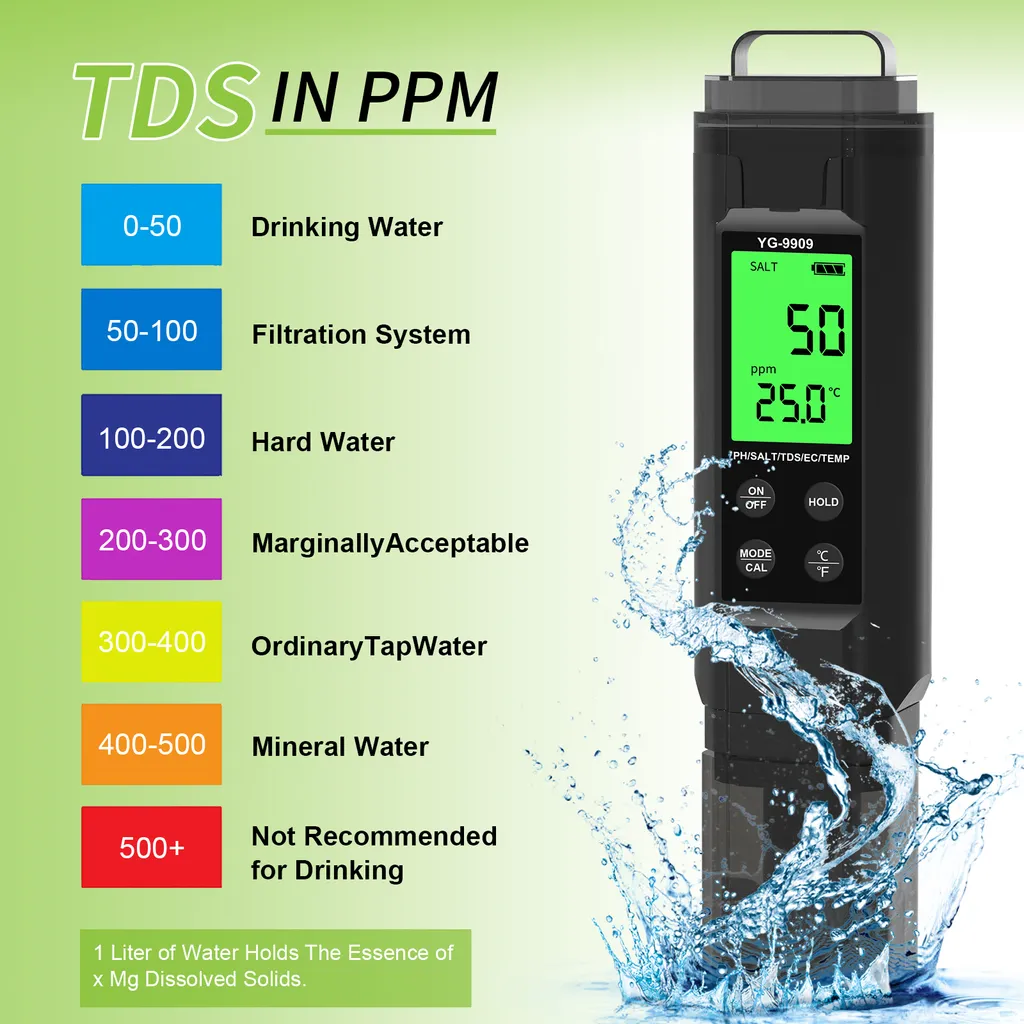 Testeur d'eau 5 en 1 avec Écran LCD et Compensation de Température - 6