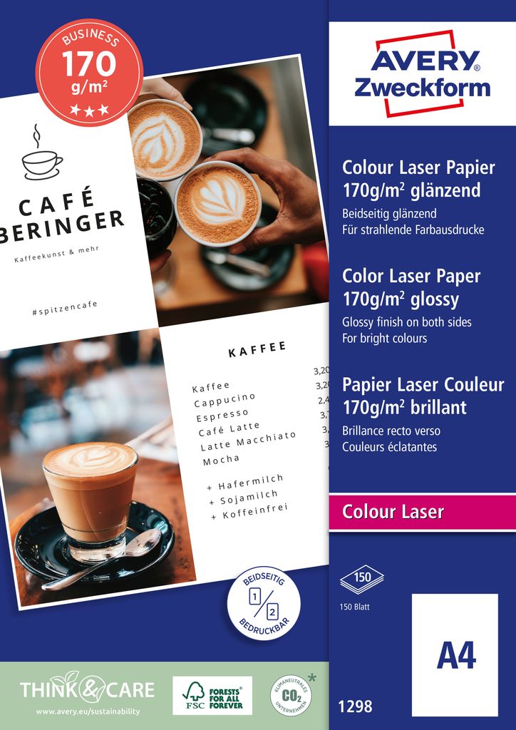 Avery Zweckform 1298 Business Colour Laser Papier, A4, Produktbild 