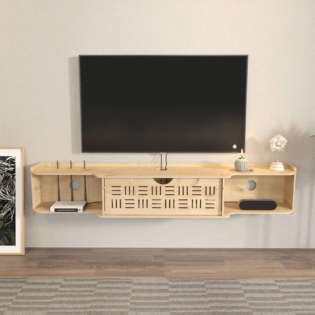 Meuble TV Compact Chêne 140 cm Pare pour Petits Espaces Skye Decor Robuste