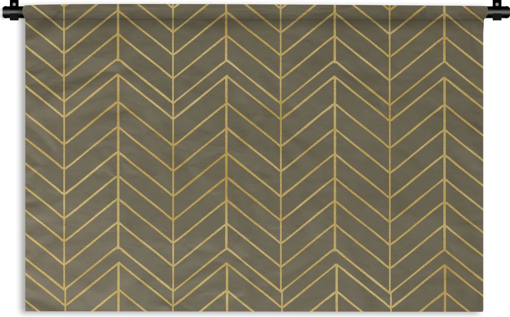 MuchoWow Wandteppich Wandbehang Muster - Linie - Grün - Gold 120x80 cm Tapisserie Dekoration Wandtuch - Wanddekorationen - Wandtücher
