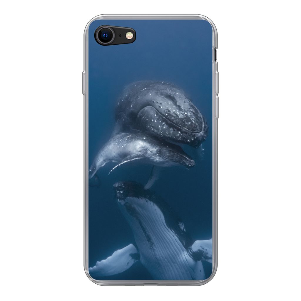 MuchoWow Handyhülle Schutzhülle Hülle für iPhone SE 2022 Wale - Meer - Familie Silikon Softcase Handy Hülle - Schutzhülle