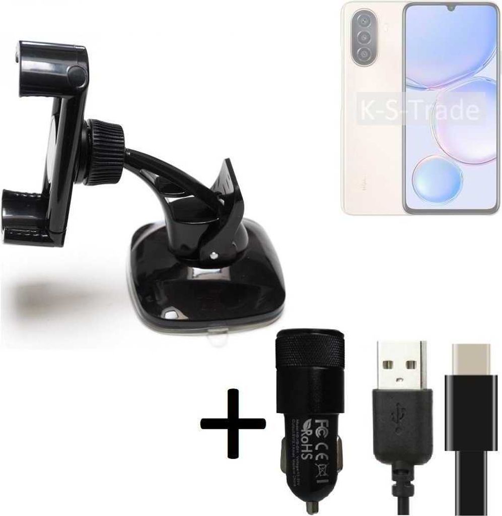 K-S-Trade Handy-Halterung kompatibel mit Huawei nova Y71 Windschutzscheibe / Armaturenbrett + LADEGERÄT mit Mico USB Kabel Autohalterung