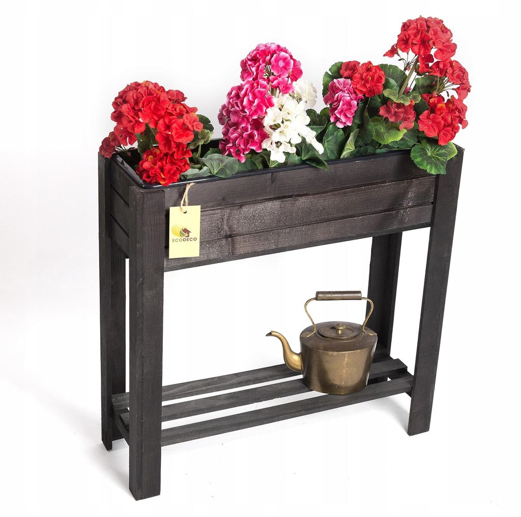 ECODECO Hochbeet aus Holz, Blumenkasten Balkon Terrasse, Hochbeete für Garten Pflanzkasten Frühbeet mit Regal Ablage 61 x 20 x 61 cm, Schwarz