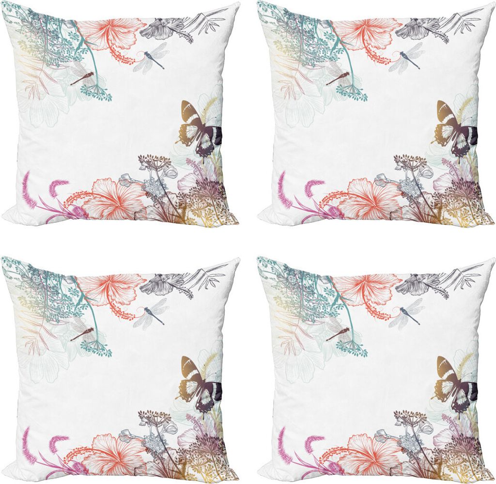 ABAKUHAUS Libelle Kissenbezug Set (4 Stück), Blumen Kräuter, Moderner Doppelseitiger Digitaldruck, 40 cm x 40 cm, Mehrfarbig