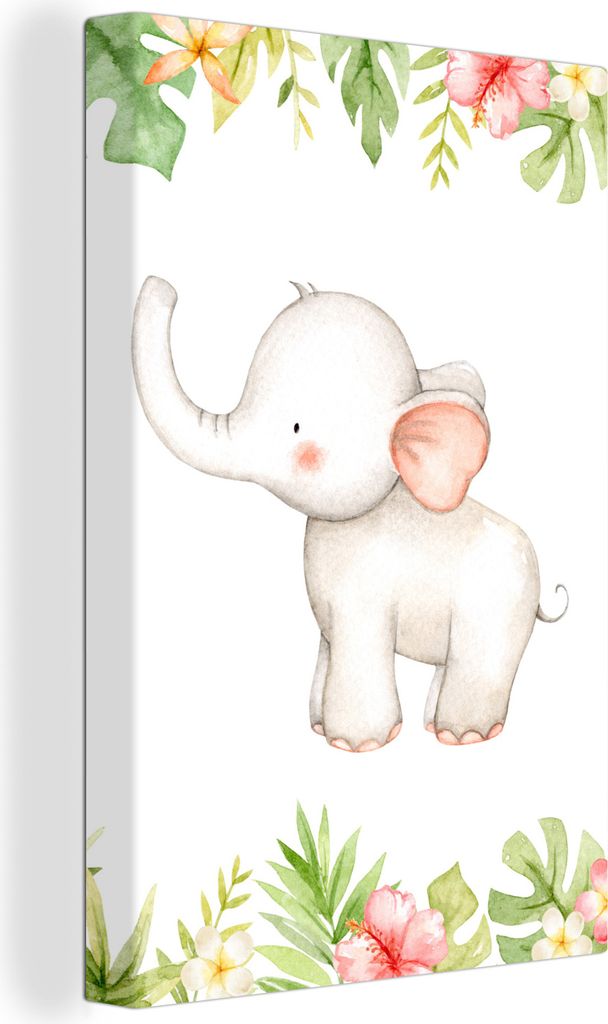OneMillionCanvasses - Leinwandbilder - 90x140 cm, Elefant - Blumen - Aquarell, Wandbilder Kunstdruck Wanddekoration - Foto auf Leinwand - Gemäld...