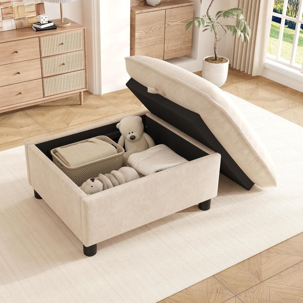 Sofa-Hocker mit verstecktem Stauraum, Chenille-Bezug, Produktbild 