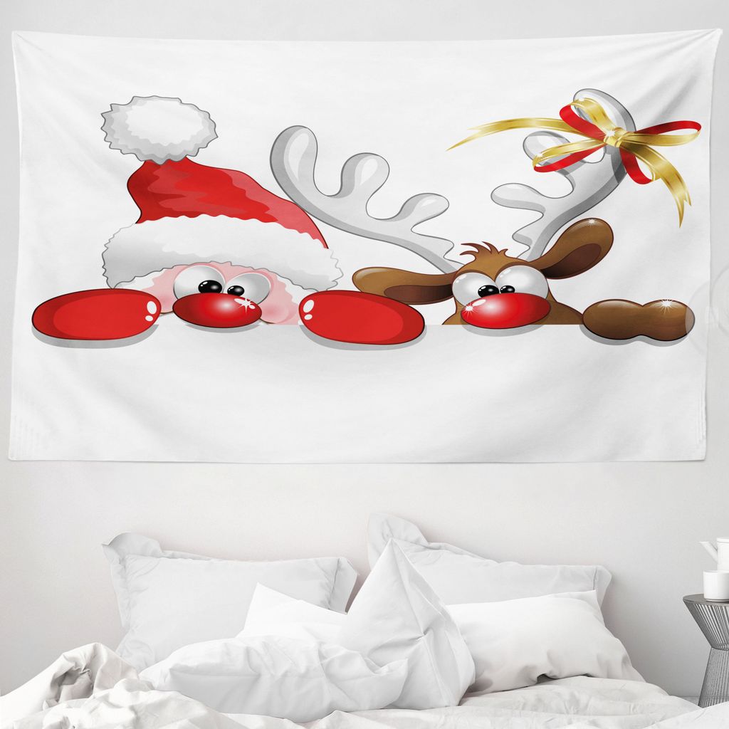 ABAKUHAUS Weihnachten Wandteppich, Lustige Sankt-Ren aus Weiches Mikrofaser Stoff Waschbar ohne Verblassen Digitaldruck, 230 x 140 cm, Vermilion Ca...