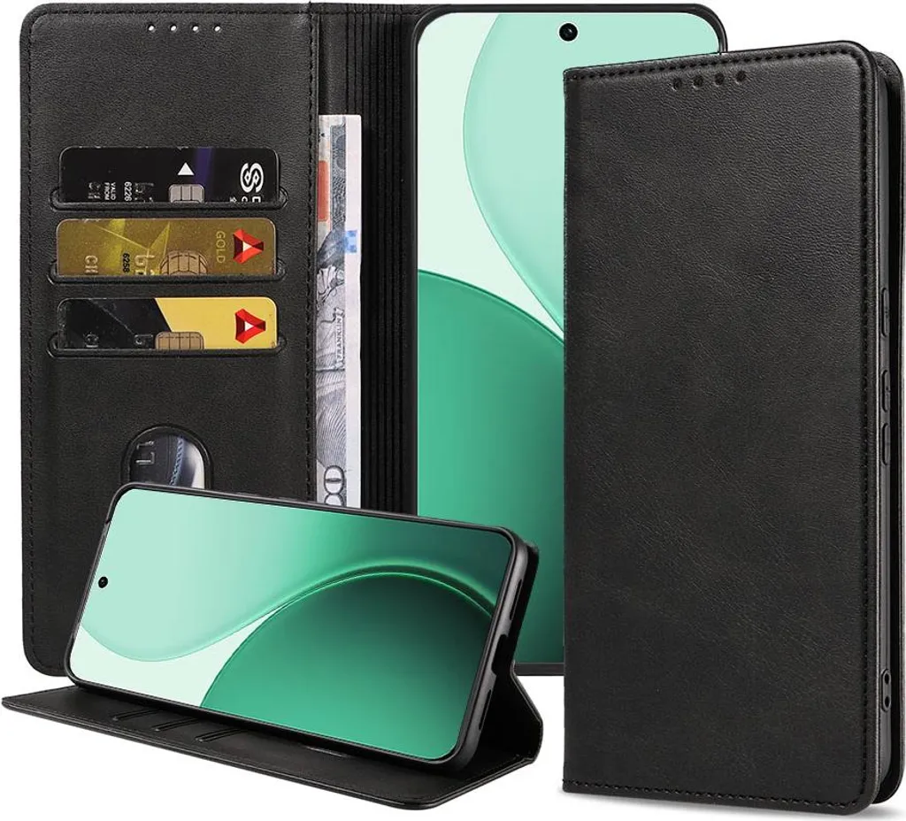 Cover Portafoglio Oppo Reno 14 Pelle Sintetica Nera Magnetica Luxury