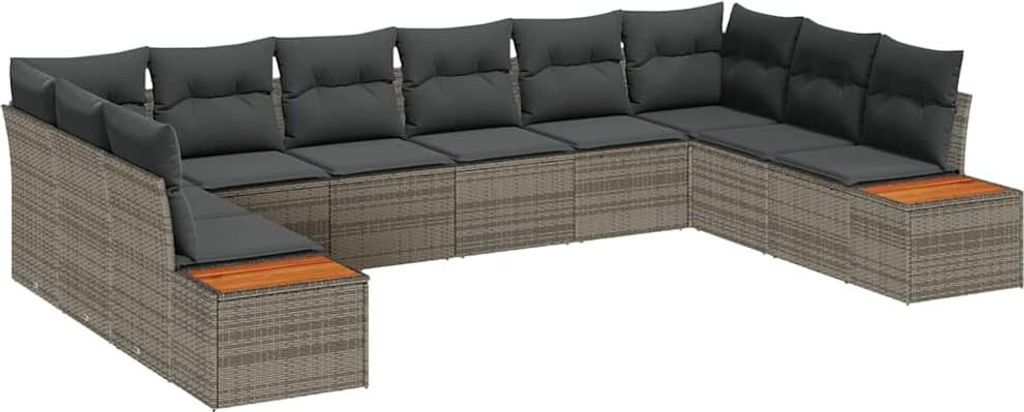 SYFAX Garten-Sofa-Set mit Kissen mit Speicher 10 pcs Grau Poly Rattan