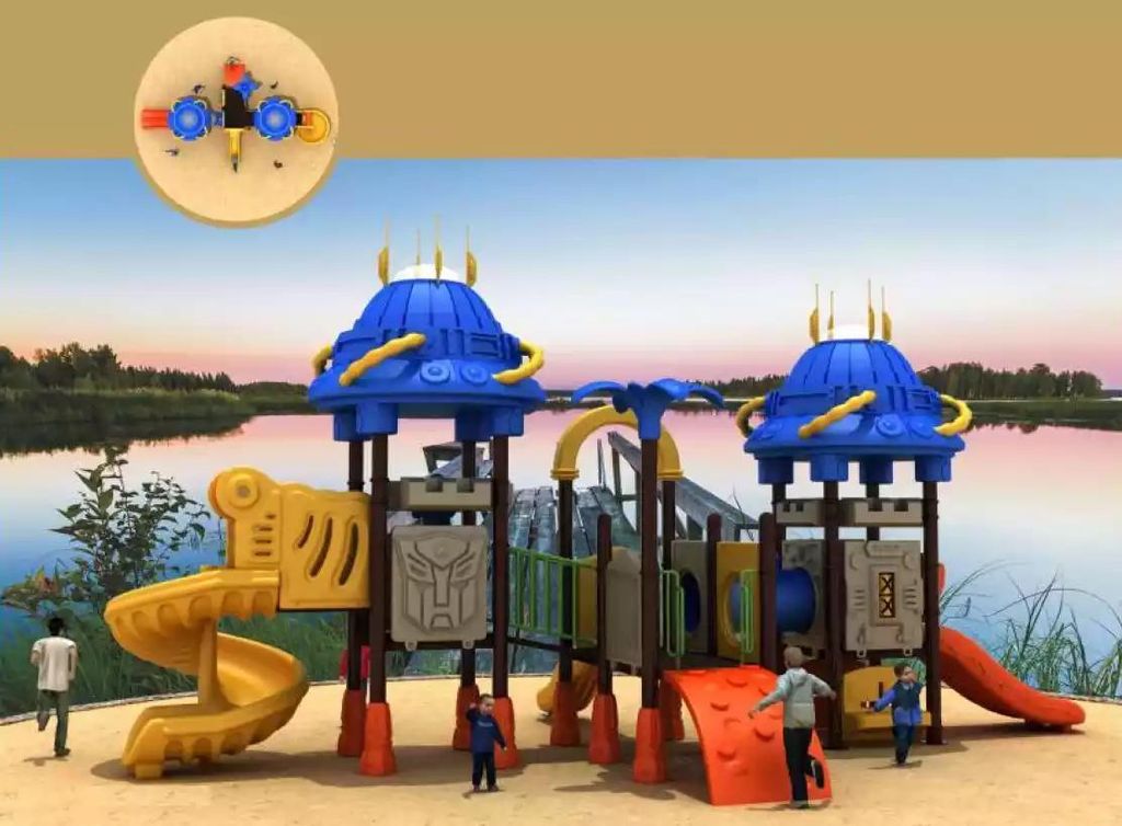 Unterhaltung für Kinder Spielplatz Outdoor Rutsche Roboterstil Kletterwand