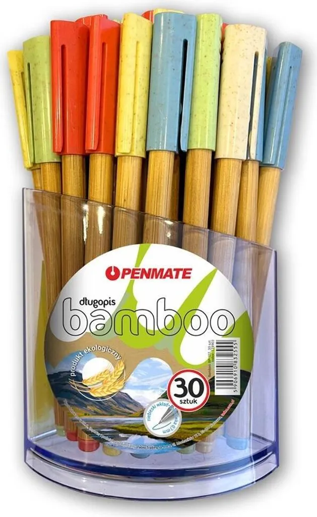 Stylo bille rétractable en bambou BP-102 Mix PENMATE avec clip métallique