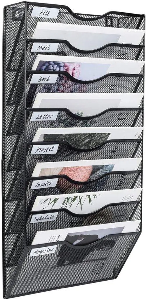 Porte-journaux à 8 compartiments et bac de tri en métal noir mat