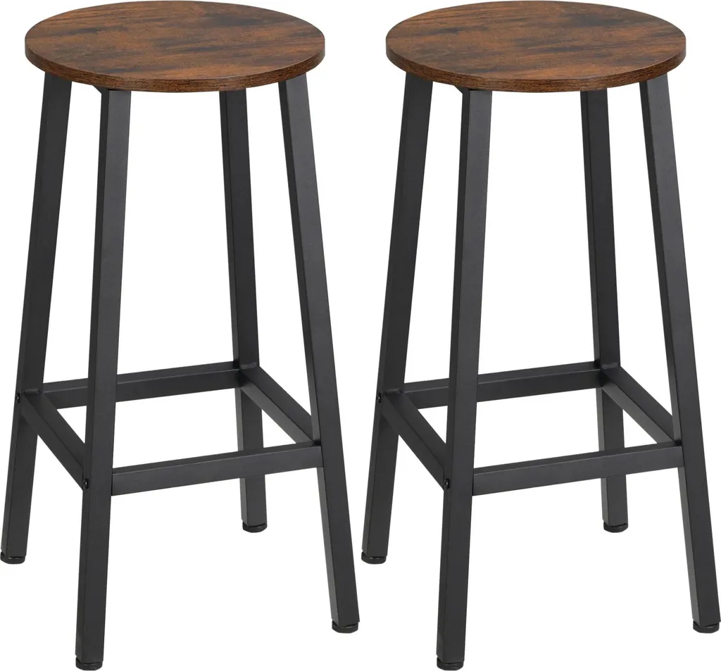 Lot de 2 tabourets de bar marron chocolat 65 cm en bois et acier Loft