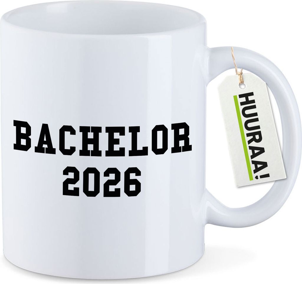 Huuraa Kaffeetasse Bachelor 2026 Abschluss 330ml Weiß Keramik Kaffeebecher Geschenkidee