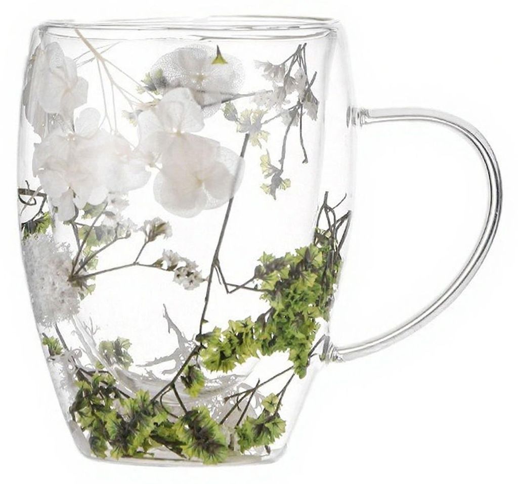 350 ml doppelwandiger Glasbecher mit Henkel, isoliert, für Kaffee, Espresso, Latte, Cappuccino, Milch, Saft, Tee und Wasser