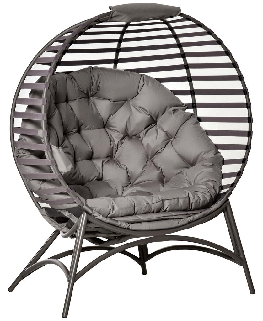 Papasansessel Gartenstuhl 2Korb-Stuhl mit Kissen oval Loungesessel Korb faltbar Balkon Terrasse Outdoor/Indoor Sandbraun Stahl 118 x 75 x 139 cm