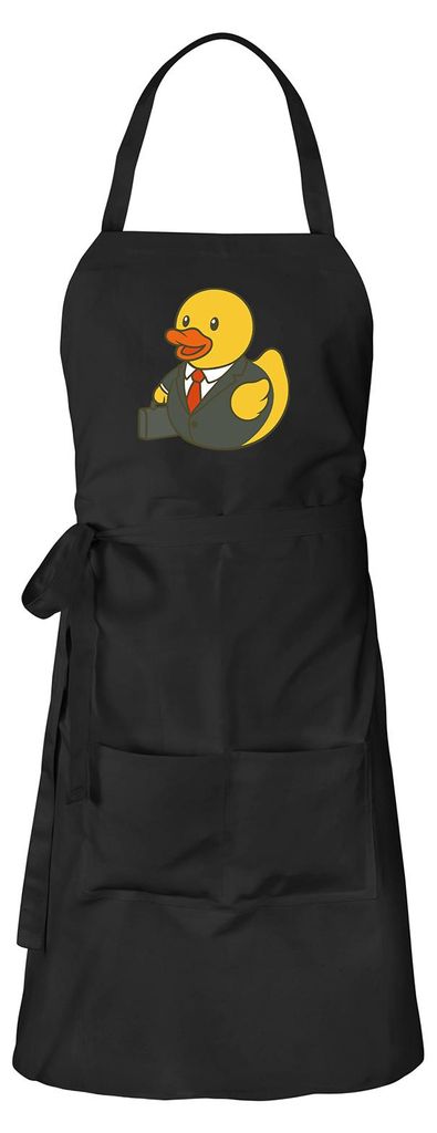 Huuraa Schürze Quietscheente Chef Comic Gummiente Schwarz mit Taschen Baumwolle Kochschürze Geschenkidee