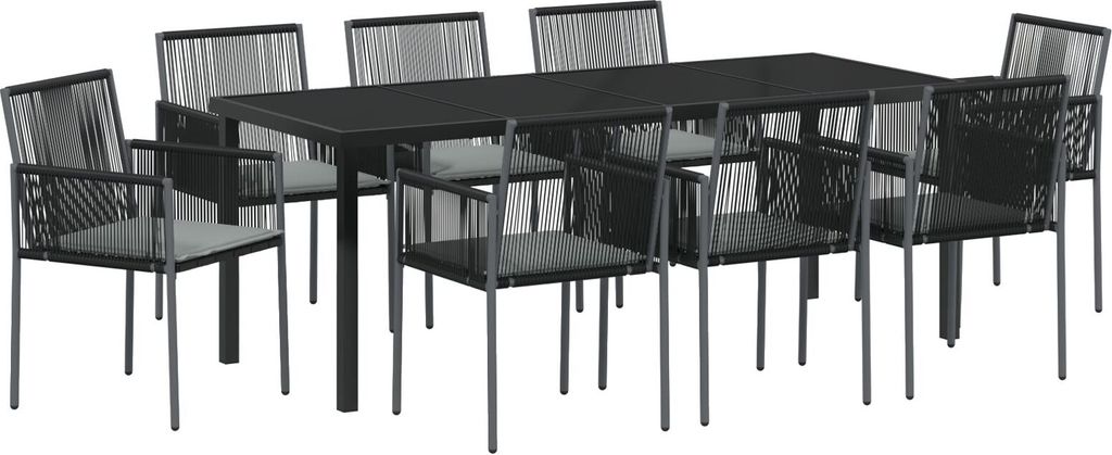 Möbel 9-teiliges Garten-Esszimmer-Set mit Kissen Schwarz Poly-Rattan - Gartenstühle 3379113