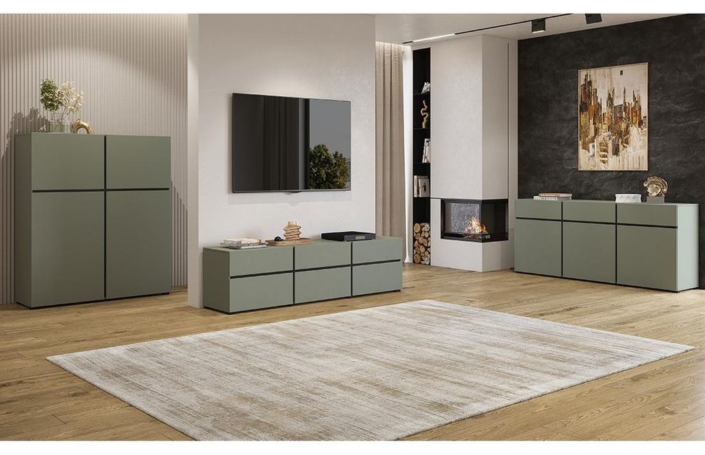 Meublorama HA-CROSS-24GWMY41+43+76*5C/178KG, 7 Regale, 10 Tür(en), Grün, Mitteldichte Faserplatte (MDF), 6 Schublade(n), 400 mm