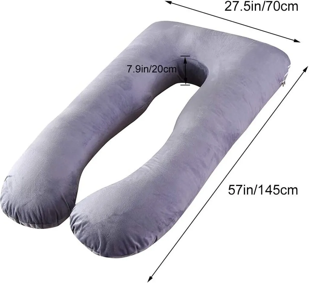 Coussin de grossesse intégral U Shape gris avec taie lavable coton
