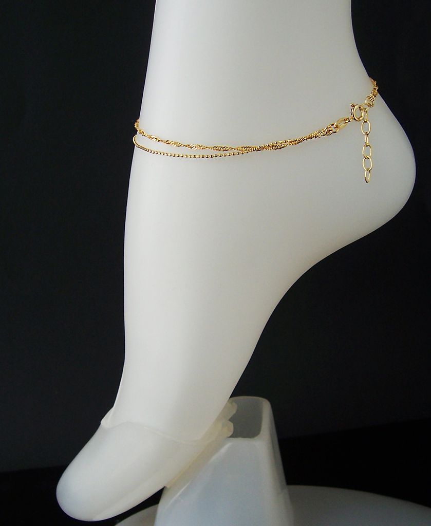 Fußkette Singapur-und Kugelkette 925 Silber 24-27cm gold Produktbild 3
