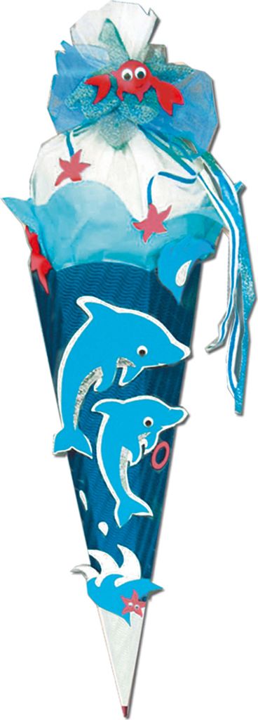Schultüten-Bastelset Delfin 68 cm 6-eckig Rot(h)-Spitze Produktbild 