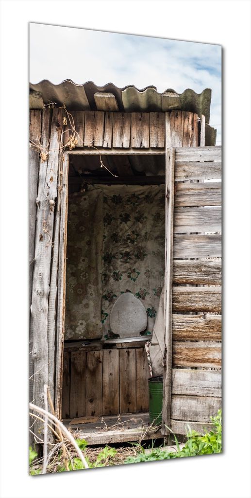 Wallario selbstklebende Duschrückwand 90 x 180 cm mit Motiv Alte verwitterte Gartentoilette - Wandverkleidung mit Hochglanzlaminat in Glasoptik