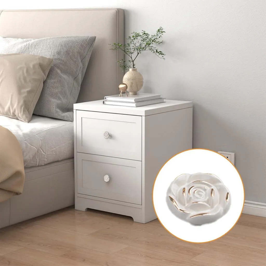 Poignées vintage en zinc blanc Ivory avec bord doré et vis fournies