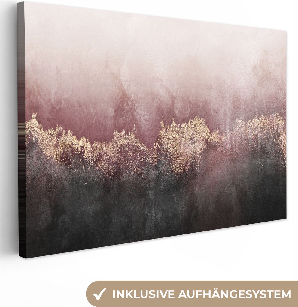 MuchoWow - Leinwandbilder - Glitter - Gold - Abstrakt, Wandbild, Wanddeko Bilder Wohnzimmer, 90x60 cm