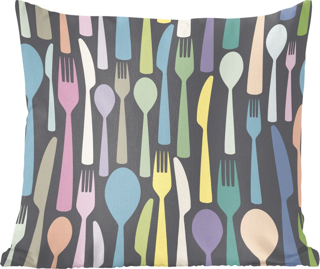 MuchoWow Zierkissen Sofakissen Wohnzimmer Dekokissen 45x45 cm Bunt gemustertes Besteck - Schlafpolster - Polster für das Sofa