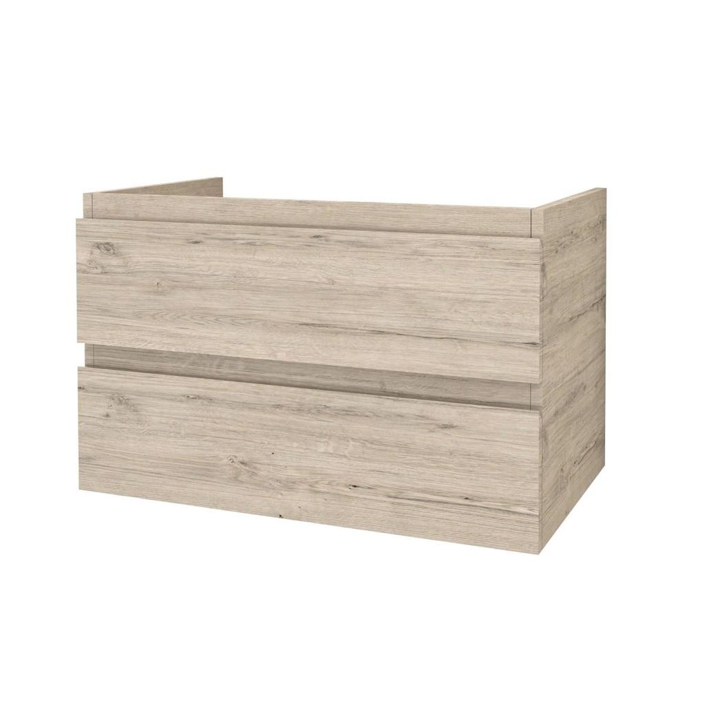 BELVIT ARONA Waschbeckenunterschrank Badmöbel 80cm MDF Softclose Helles Holz 2 Schubladen hängend
