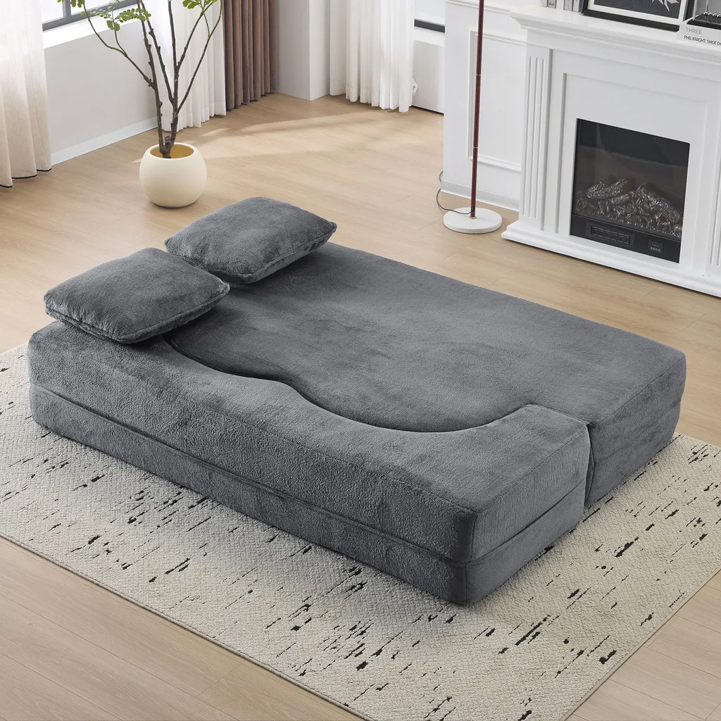Canapé matelas haute densité bleu-gris en flanelle, fini le mal de dos