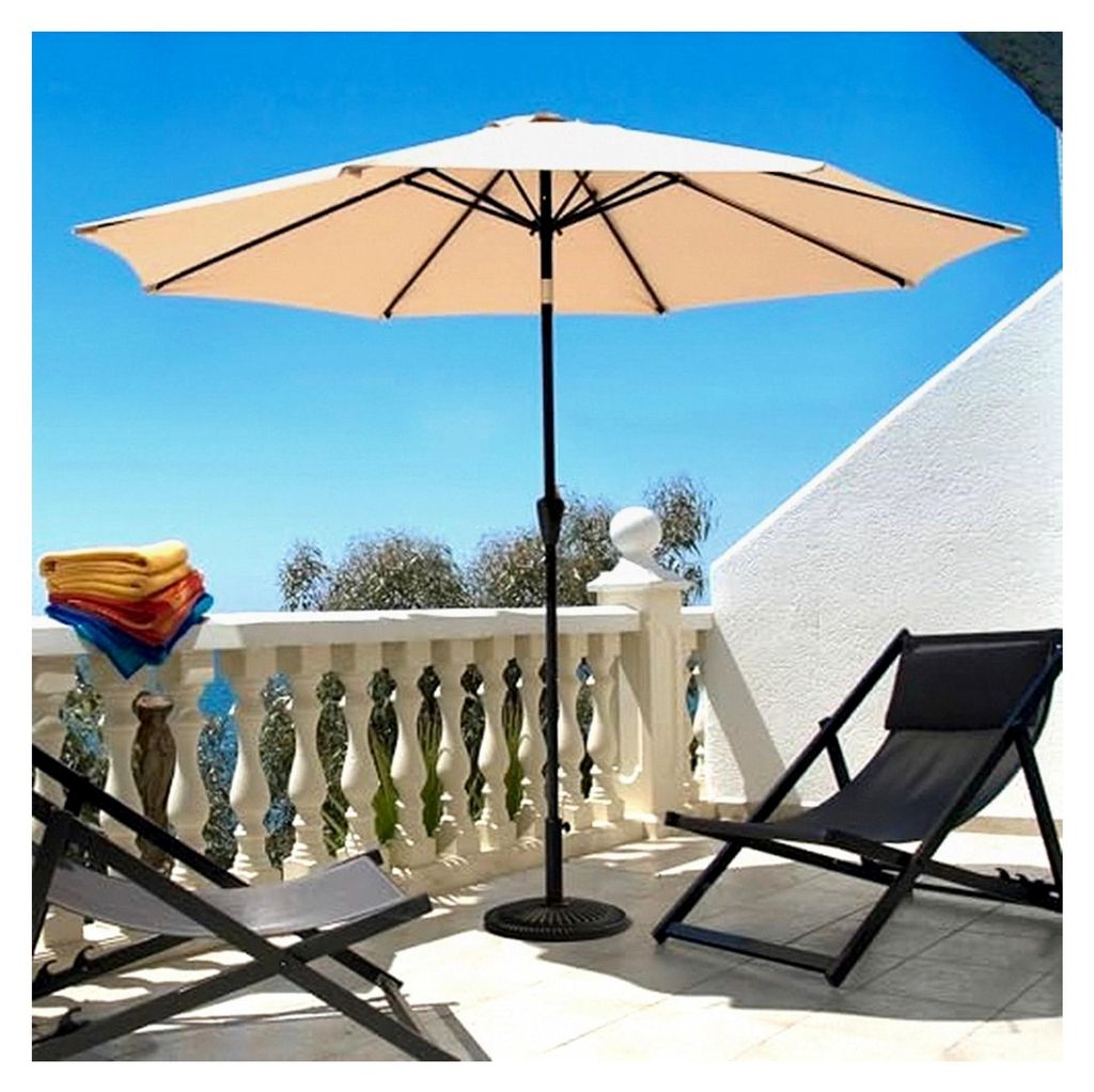 Sonnenschirm 228 cm mit optionalem Ständer, Gartenschirm, Kurbel, Knopfneigung, 8 Rippen, Aluminiumstange, sonnen- und regenfest, für Garten, Ter...