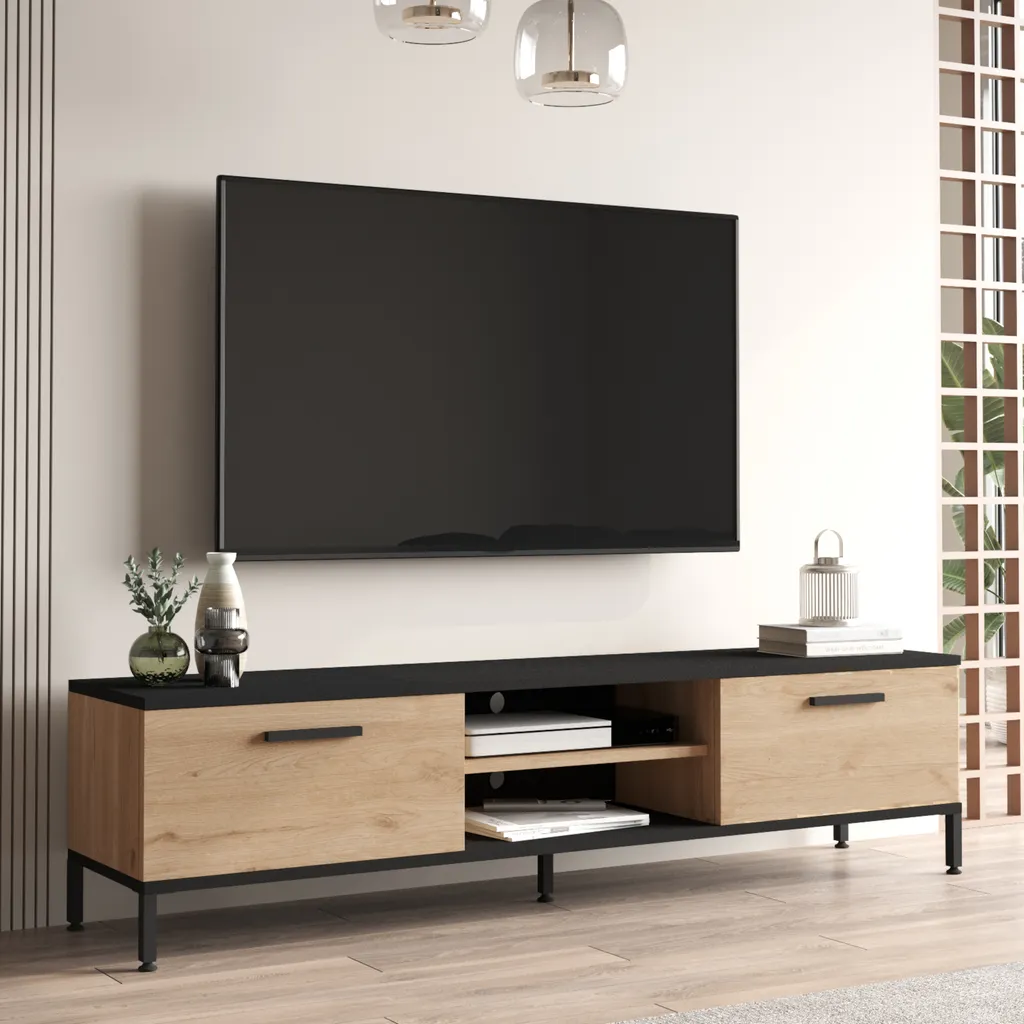 Mobile TV Lempäälä 160 cm Design Scandinavo | Rovere e Metallo Nero