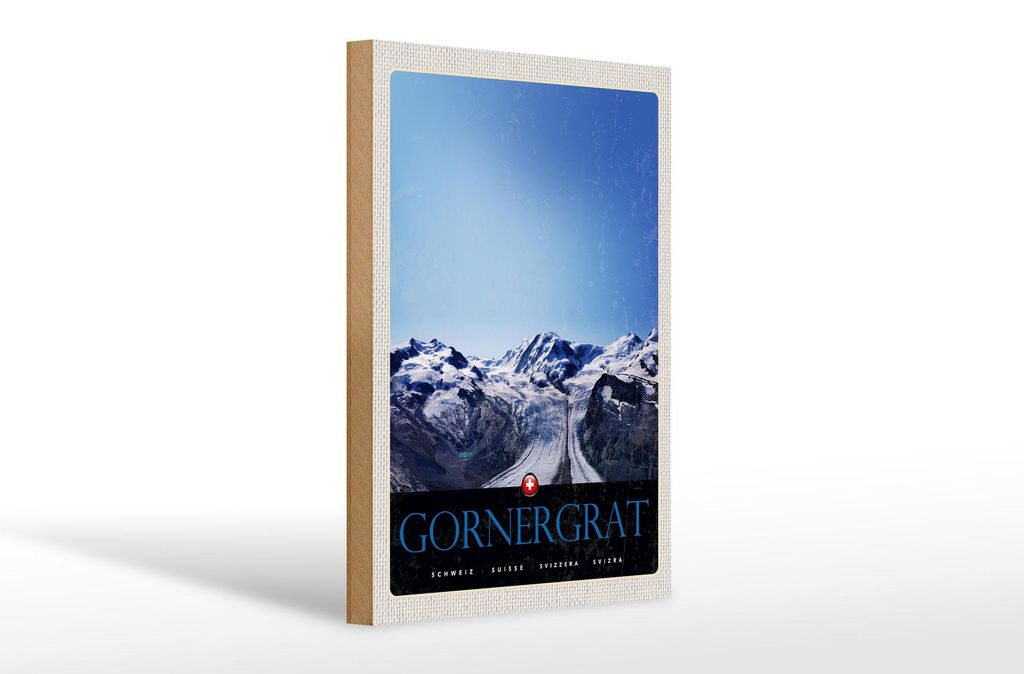 Holzschild Reise 20x30cm Gornergrat Schweiz Gebirge Winter