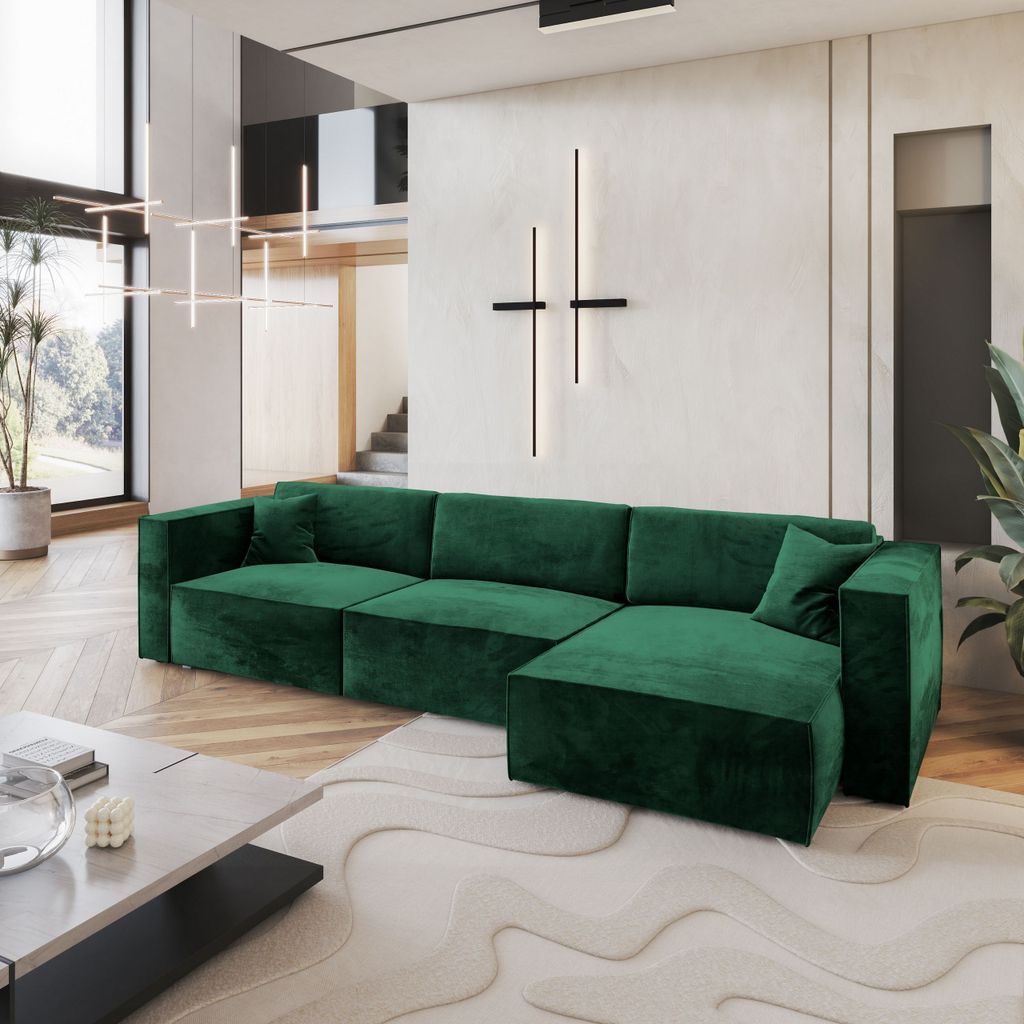 Masseno Ecksofa TOLMO M mit Schlaffunktion L-Form, Sofa mit Bettkasten, Wohnzimmersofa, Couch, Soffa, Bettsofa, Couchgarnitur- Grün, MONOLITH 37