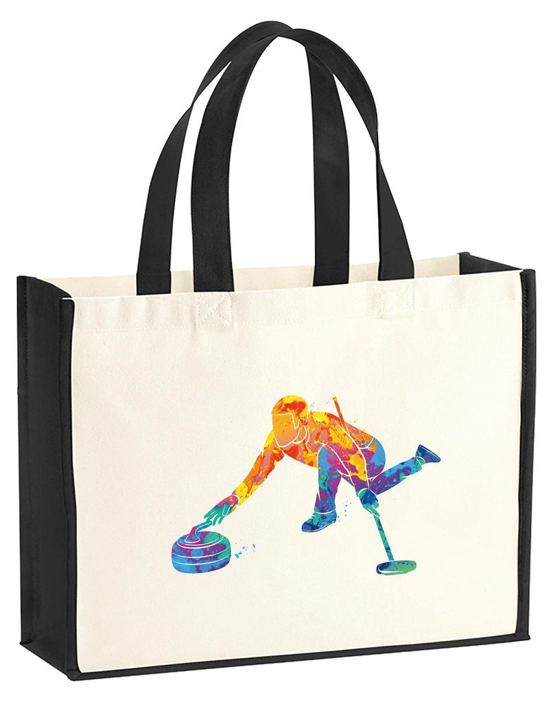 Huuraa Jutetasche Curling bunte Silhouette 21 Liter Black Jute und Baumwolle Einkaufstasche Geschenkidee