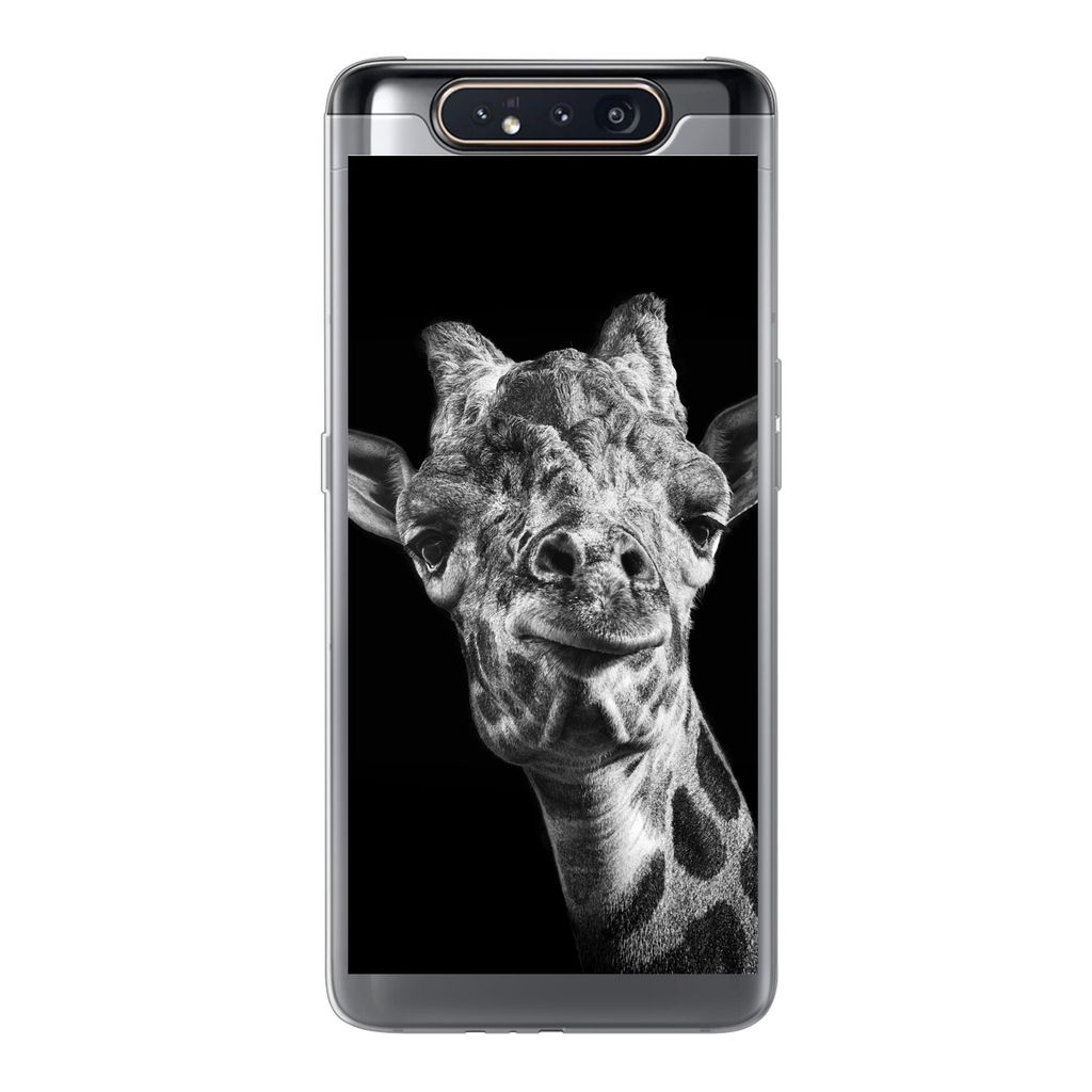 MuchoWow Handyhülle Schutzhülle Hülle für Samsung Galaxy A80 Giraffe - Tier - Schwarz - Weiß Silikon Softcase Handy Hülle - Schutzdeckel
