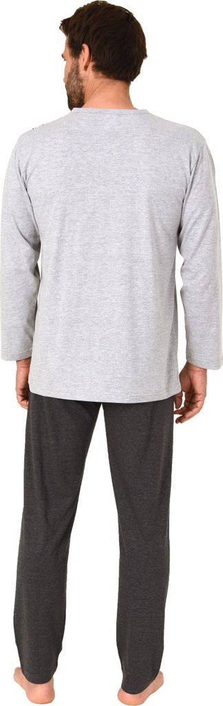 Normann Herren langarm Schlafanzug Pyjama mit eleganten Frontprint im zeitlosen Design ; grau , 50