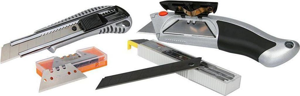 Robustes Cuttermesser Set 4-teilig mit 20 Ersatzklingen für präzise Schnitte, Schwarz