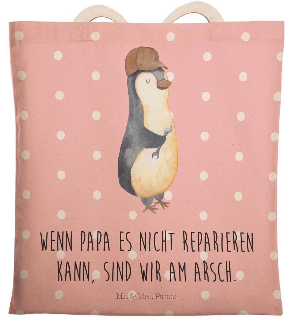 Mr. & Mrs. Panda shopping bag Wenn Papa es nicht reparieren kann, sind wir am Arsch - Rot Pastell - Geschenk, Einkaufstasche, Familie, Pinguin, Beu...