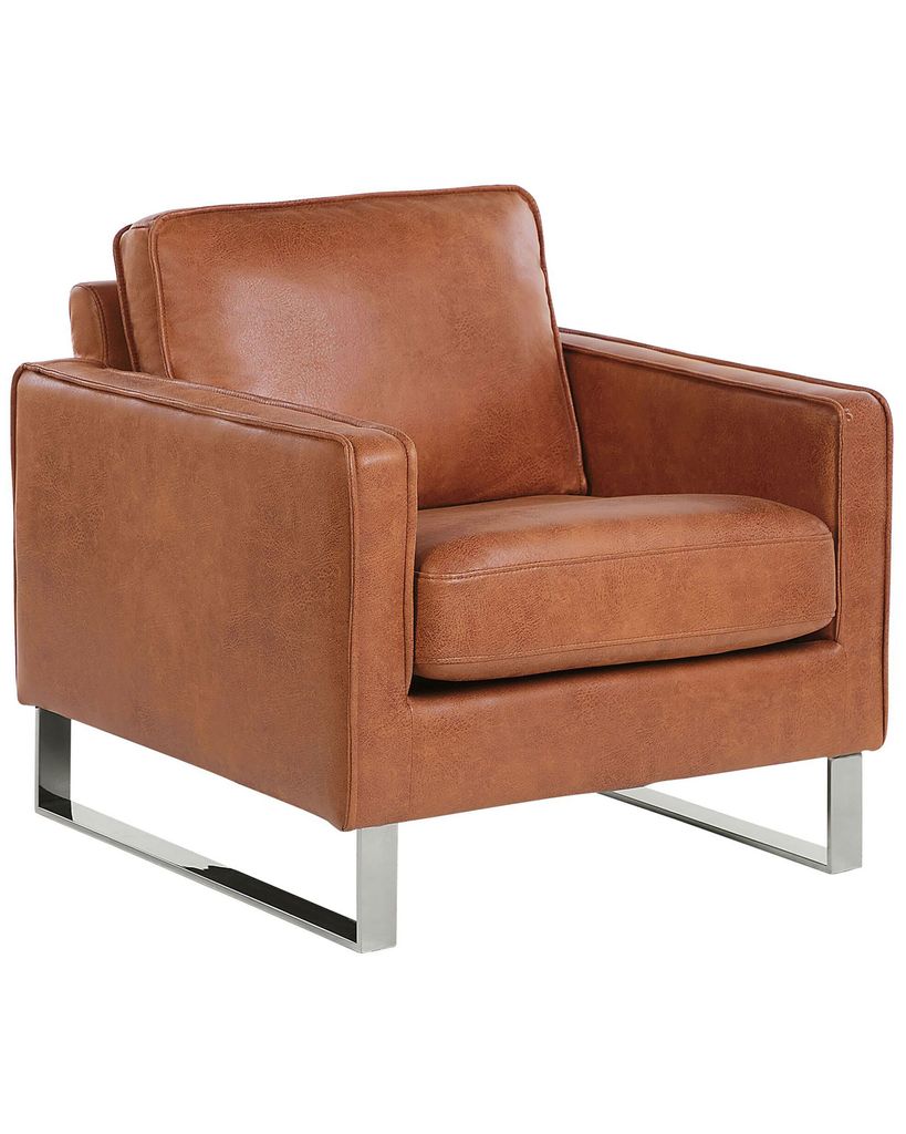 BELIANI Sessel Goldbraun Polsterbezug Lederoptik Edelstahl Dicke Sitzfläche Retro-Stil Wohnzimmer
