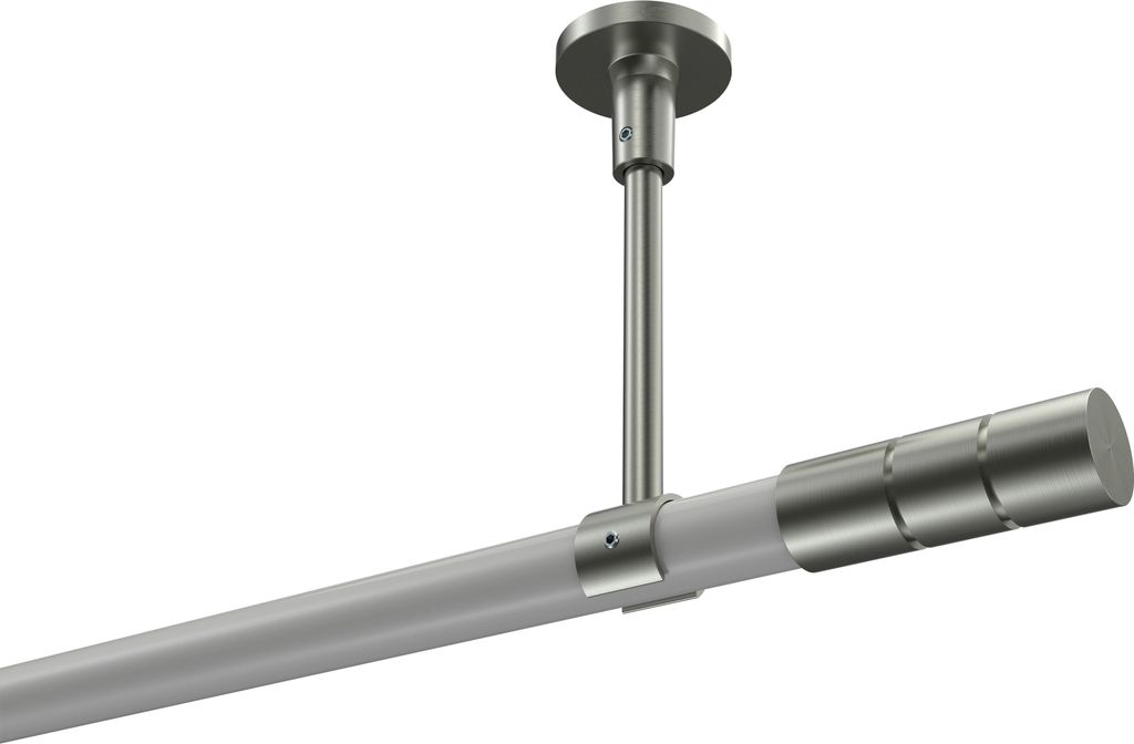 Interdeco Gardinenstange / Vorhangstange Weiß / Edelstahl-Optik, Typ Sonette Elanto (Rillenzylinder) ohne Ringe, Deckenmontage, 20 mm Ø 1-läufig...