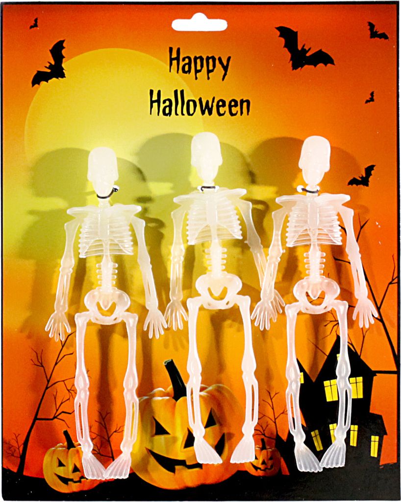 3 Skelette 15cm leuchten im Dunkeln Kunststoff Halloween glow in the dark Horror