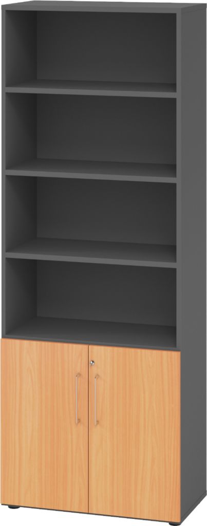 bümö smart Kombischrank - 2 plus 4 Ordnerhöhen - Nachbildung: Graphit/Buche